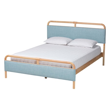 Baxton Studio Mateo Modern and Contemporary Baby Blue Fabric and Natural Wood Queen Size Platform Bed 245-13448-ZORO